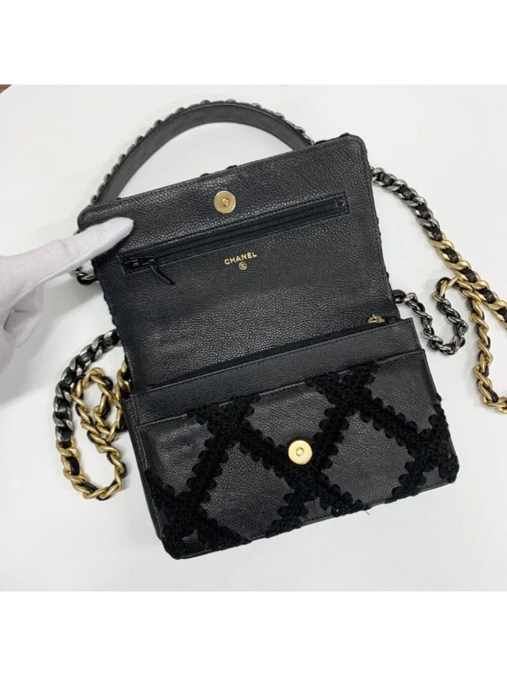 Chanel 19 Calfskin Shoulder Bag Chain Wallet